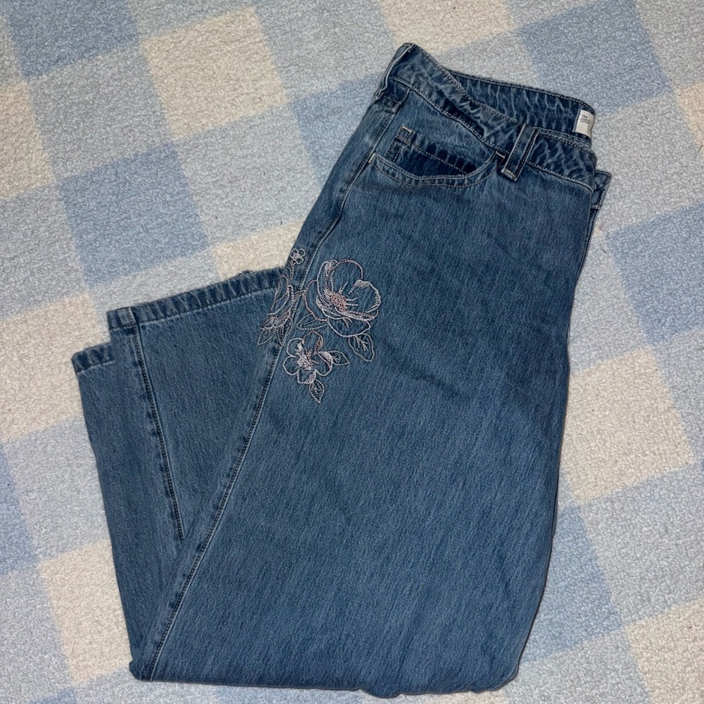 Hollister Blue Flare Jeans with Floral Embroidery
